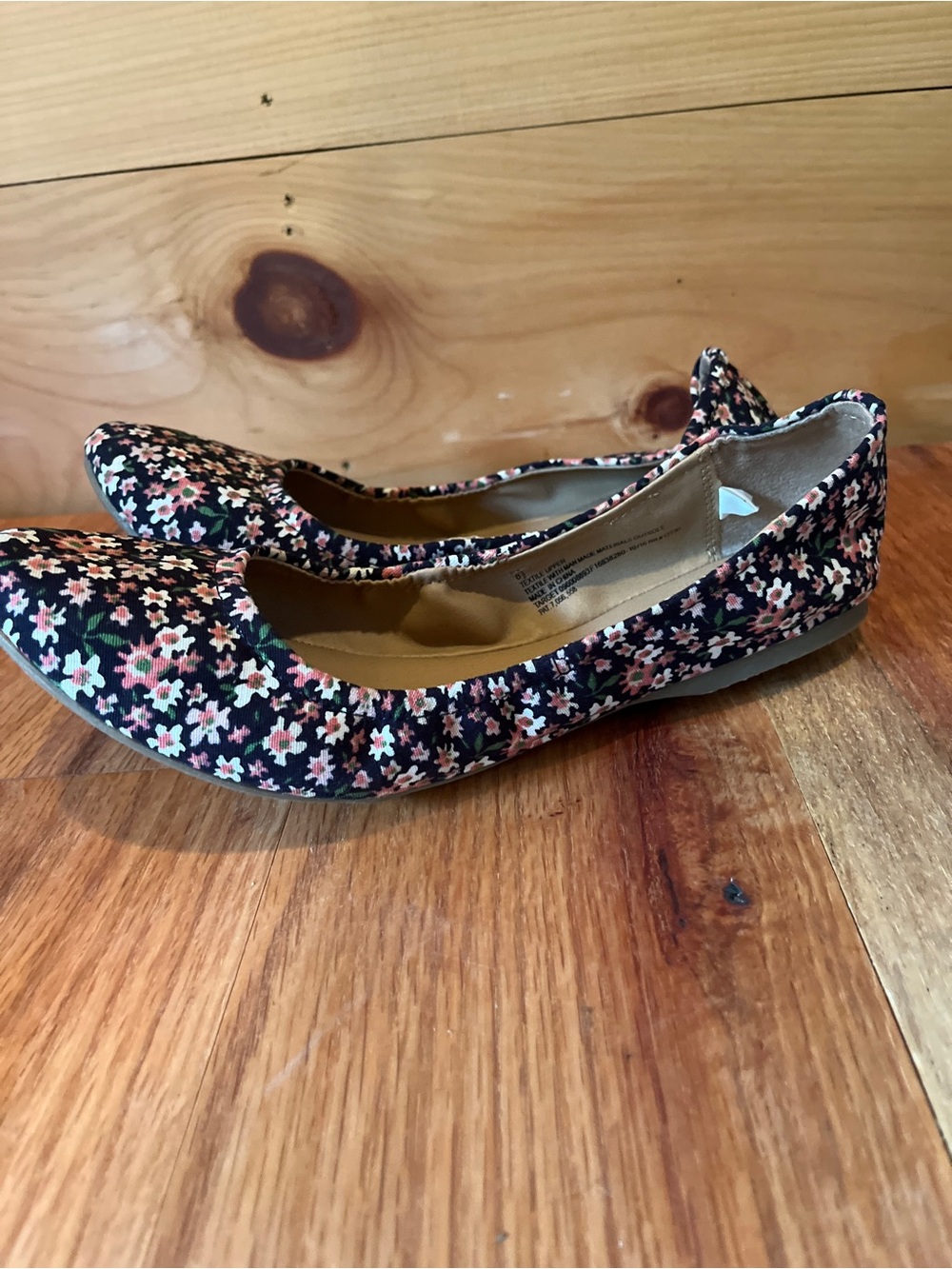 Target Black Floral Ballet Flats with Pink & Cream Flowers
